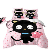 Housse de Couette Enfant 3D Chaton et Deux Taies Rose Noir 240cm 