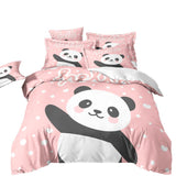 Housse de Couette et Deux Taies Panda Rose Enfant Fille-Maisonfans.com