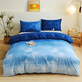 Linge de lit 4 Pièces Nuit Étoile 240cm Bleu Housse de Couette Taie